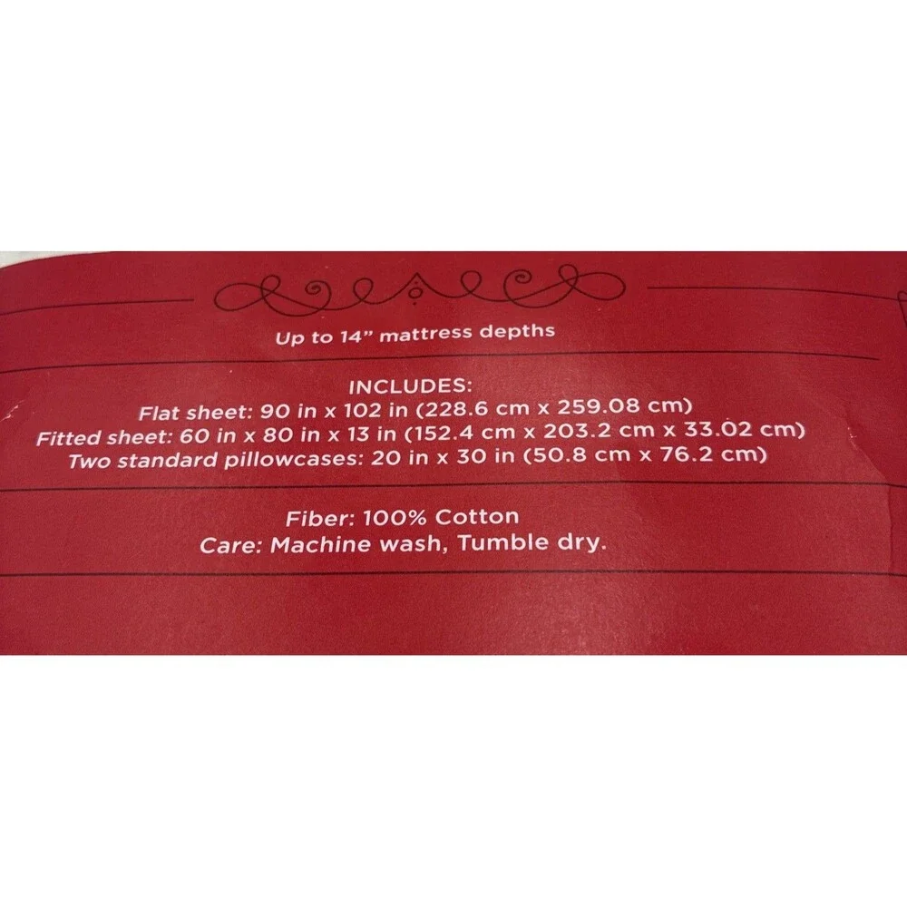 Wondershop  Holiday Cotton Sheet Set Candy Canes 200 Thread  Count  Queen Size .